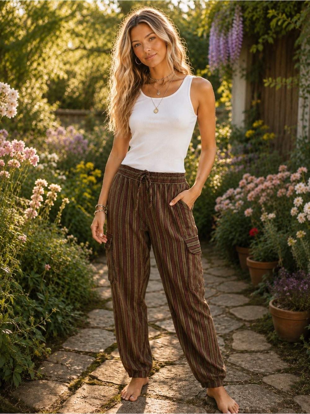 Henna Large Striped Cargo Pants